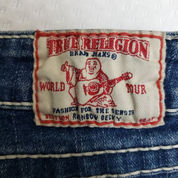 USA True Religion Womens Rainbow Becky Flare Low Rise Flap Pocket Jean Sz 32 - Picture 10 of 12